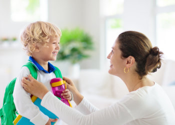 woman and kid talking